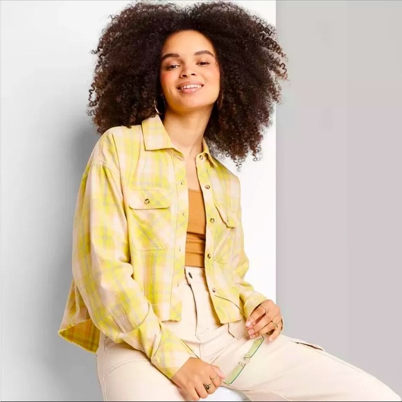 wild fable Tops - Women's Long Sleeve Cropped Button-Down Shirt - Wild Fable